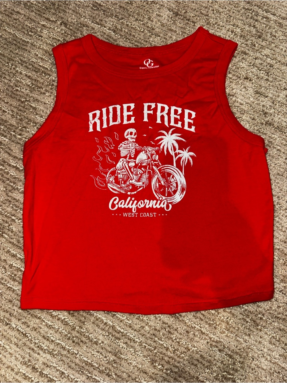 Red 'Ride Free California' Graphic Tank Top